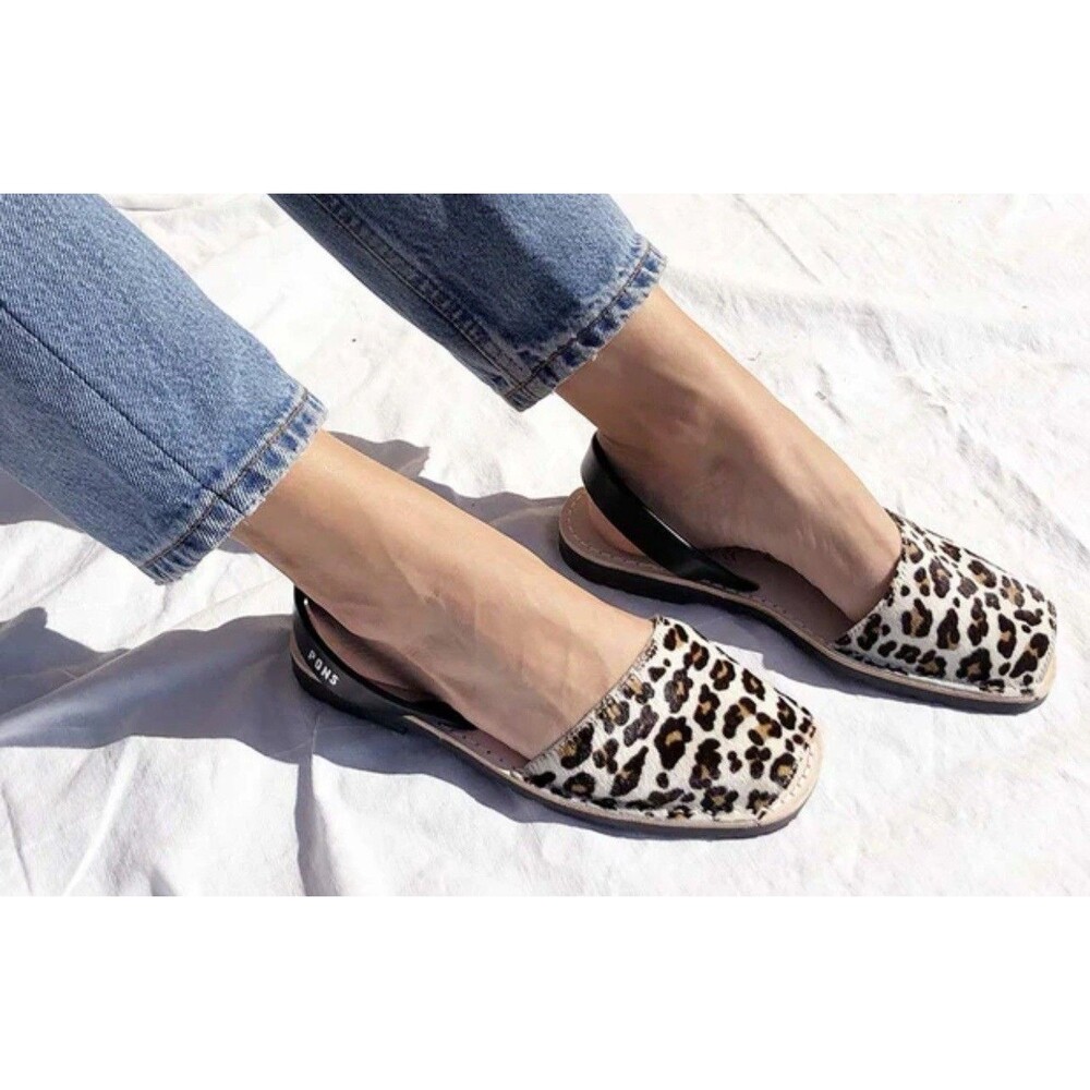 Avarca Pons USA Leopard Hair-On Leather Slingback Sandals Womens 8